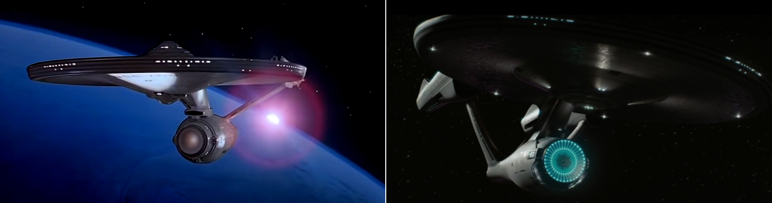 Die Redesigns der Enterprise NCC-1701 für "Star Trek: The Motion Picture" (1979) und "Star Trek [2009]", (Fotos: Paramount Pictures).
