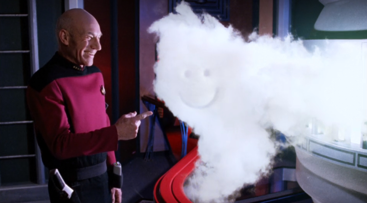 Captain Picard (Patrick Stewart) erheitert in "Timescape" (Szenenfoto: CBS).