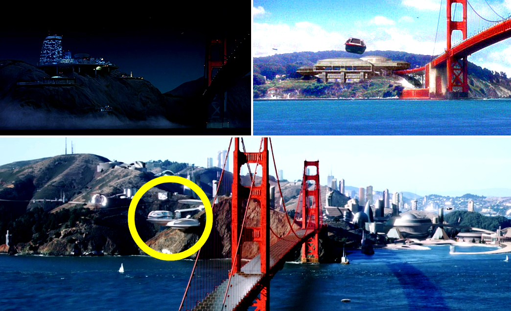Starfleet Headquarters in San Francisco, Erde: links oben in "Star Trek VI: The Undiscovered Country" (1991), rechts oben in "Star Trek: The Motion Picture" (1979) und unten in "Such Sweet Sorrow" (Szenenfotos: Paramount Pictures, CBS).