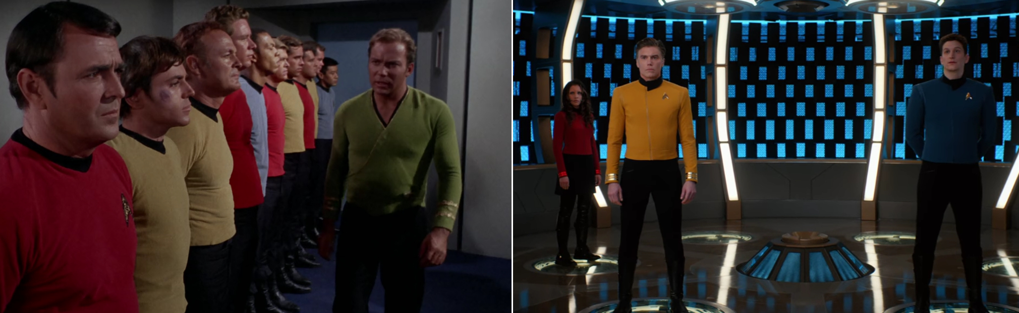 Die Uniformen aus "The Original Series" (1966-1969) und "Discovery" (Fotos: CBS).