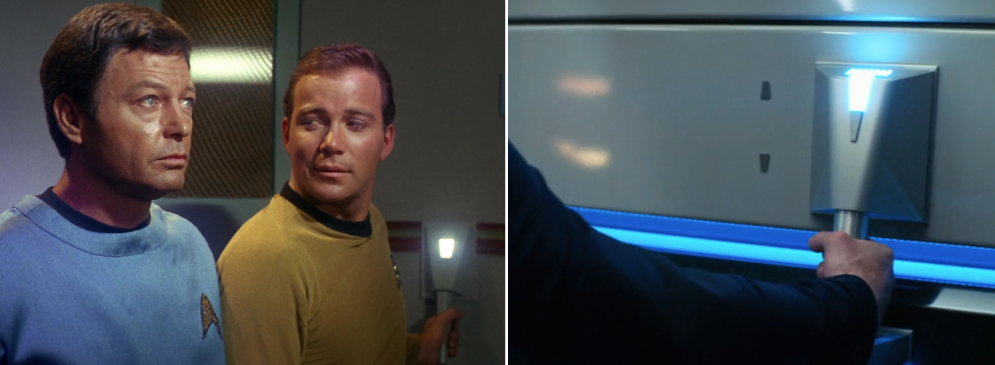 Ein Turboliftgriff der Enterprise in "The Original Series" (links) und in "Discovery" (rechts), (Fotos: CBS).