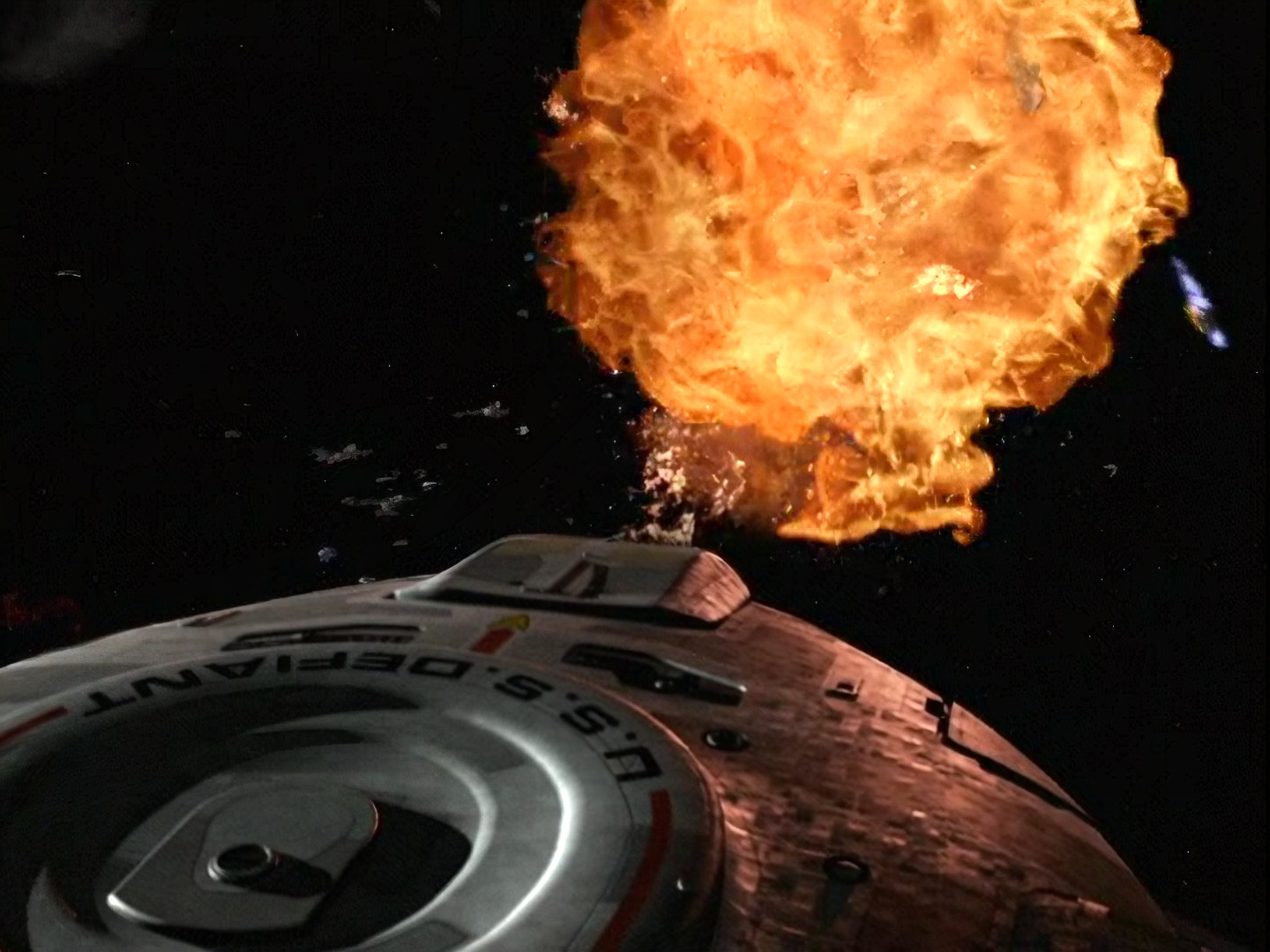 Die Defiant in "What You Leave Behind" (Szenenbild: "Deep Space Nine" 7x25, CBS)