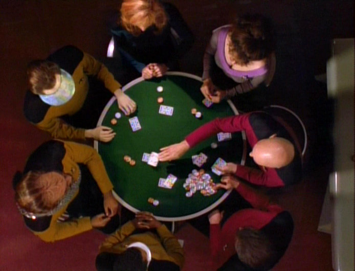 Seniorstab der Enterprise beim Pokerspiel in "All Good Things..." (Bild: CBS)