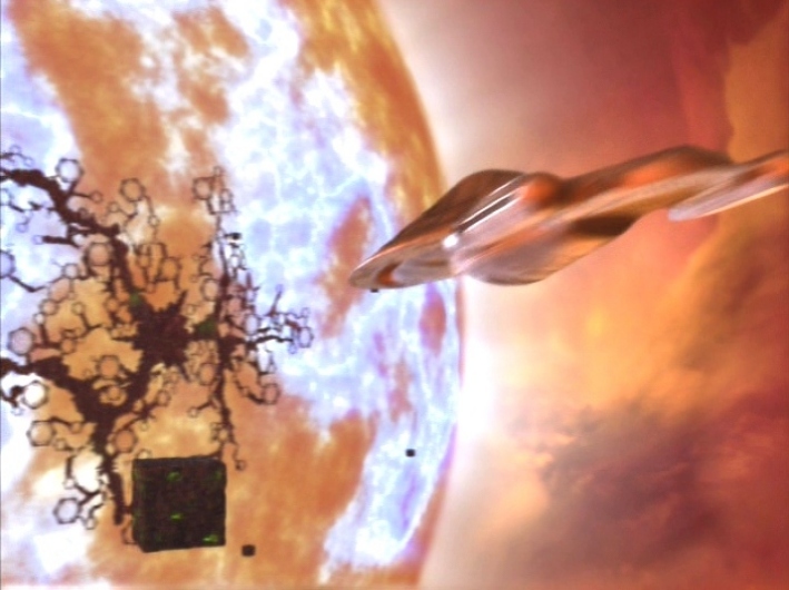 Die Voyager fliegt in das Borg-Transwarphub